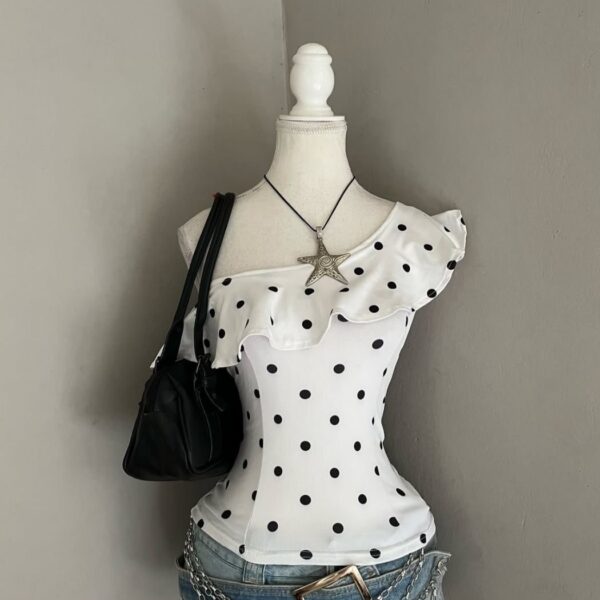 One-Shoulder Polka Dot Fitted Top